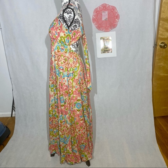 House of Harlow 1960 NWT Tiered Print Maxi Dress Medium with Tie Back - Picture 3 of 7